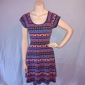 Southwest Patterned Blue and Pink Dress